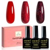 YSUVIN UV Nagellack Rot, 3 Farben Rot Glitzer Gel Nagellack
