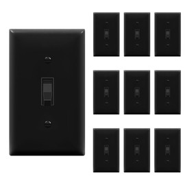 TG 3-Way Toggle Light Switch with Wall Plate, 15 Amp Electrical Wall Switch, 120V-277V AC, Three-Way or Single Pole, Grounding Screw, Residential Grade, UL Listed, LS-T315-BKP10P, Black (10 Pack)