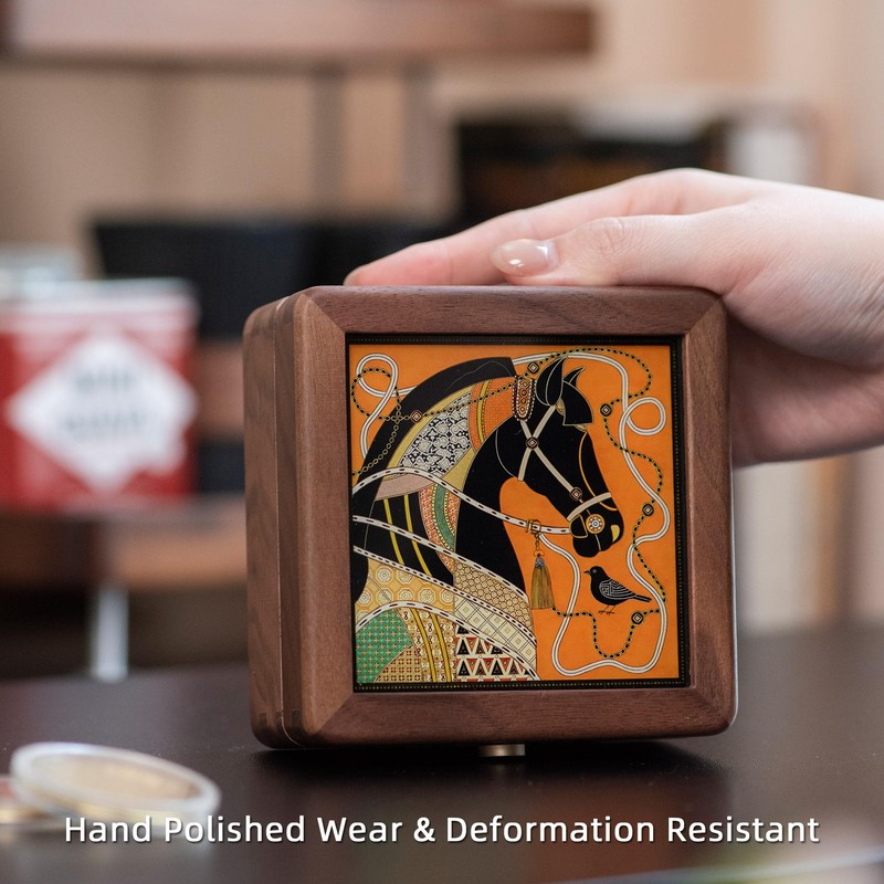 Wooden Jewelry Box,Small Wooden Box with Velvet Lining (Horse Design