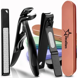 Nail Clippers for Thick Nails, Extra Sharp Ergonomic Wide Jaw Angled Toenail Clippers Fingernail Clippers for Women Men Seniors Nail Cutters Trimmers Set with Nail File Gift Case - Rose Gold