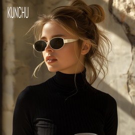 kunchu Sunglasses Women's Polarised Unisex Men's Gold Metal Retro Oval Trendy Sunglasses Vintage UV400 Classic Ultralight Protection, Suitable for Camping Photography Outdoor Gifts for Women 9