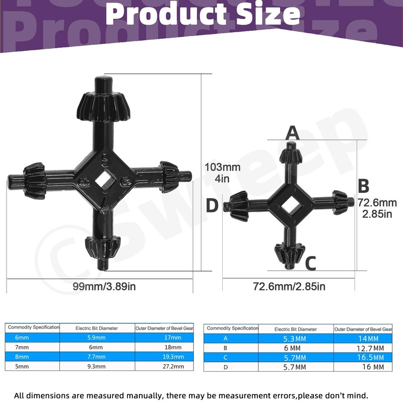Swpeet 2Packs L+ S 4 in 1 Chuck Key Drill