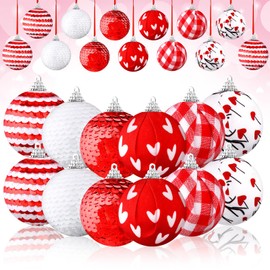 Riceshoot 12 Pcs Valentine's Day Tree Ornaments Ball Valentine Hanging Ball Decor Red White Pink Hanging Decorations for Decoration for Wedding Anniversary Home Decor Favors (Cute)