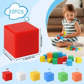HOTUT Magnetic Blocks, 32 Pcs Montessori Magnetic Cubes with Storage Bag, Magnetic Stacking Cubes for Toddlers, 3D Color Building Blocks Magnet Cube Toys Learning Toys for Kids Boys Girls Age 3-8