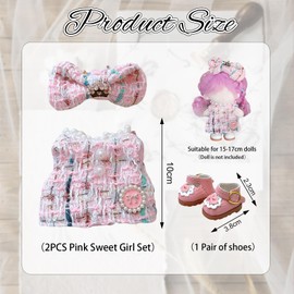 Mrltau Cute Princess Outfit with Coat Doll Clothes for 15/17 cm Vinyl Plush Doll, Shoes & Hair Clip Accessories for Keyring Dolls & Gift Idea (Pink)