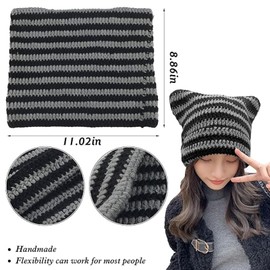 Crochet Cat Ear Beanie for Women - Vintage Slouchy Fox Hat, Y2K Grunge Style Soft Knit Hat, Women’s Winter Accessories Beige