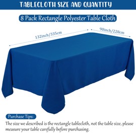 8 Pack Premium Royal Blue Tablecloth 90 x 132 Inch, Rectangle Table Clothes for 8 Foot Tables Washable Polyester Fabric Table Covers for Wedding Party Reception Banquet Buffet Restaurant