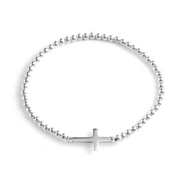Silverly Cross Stretch 925 Sterling Silver Bracelet for Women - Ball Beaded Best Friend Bracelet - Bead Elastic String Bracelets - Christian Gifts for Women - Bracelet for Teen Boys and Teen Girls