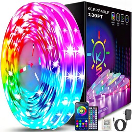 Keepsmile 130ft Led Strip Lights (2 Rolls of 65ft) Bluetooth Smart App Control RGB Led Light Strip with Remote,Music Sync Color Changing Led Lights for Bedroom Room Home Party Decor