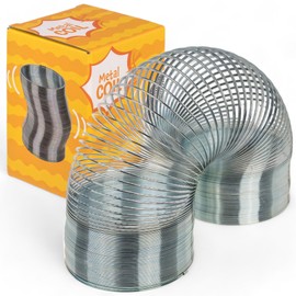 MIJOMA XL Metal Spiral Giant Feather - Large Spiral Toy Stair Runner Made of Metal, Stretchy Spiral, Sensory Toy, Silver, 11 cm High, Diameter 8 cm, for Children and Adults