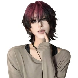 Sofeiyan Wig, Men's, Wolf Cut, Gradation, Wig, Men's Clothing, Straight, Black, Short, Full Wig, Natural, Everyday Use, Changing Image, Unisex, Heat Resistant, Small Face, Wig Net Included (Pink and