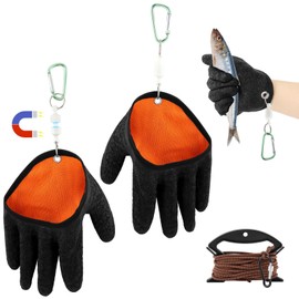 2pcs Fishing Glove, Non-slip Fishing Catching Gloves with Magnet Release & Rope, Catch Fish Gloves,Puncture Proof Ice Fishing Glove for Handling,Catching,Cleaning, Fisherman Fishing Accessories
