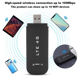 4G USB Router WiFi, 100Mbps High-Speed USB Memory Stick, WiFi Hotspots, 4G Wireless Network Card Black Support 32GB Memory Card, Plug and Play