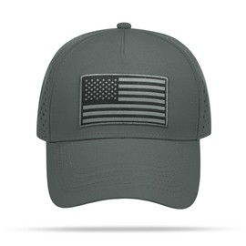 UALON American Flag Trucker Hat, Quick Dry Baseball Cap for Men & Women, Laser Cut Mesh Waterproof Snapback Hats Dark Gray