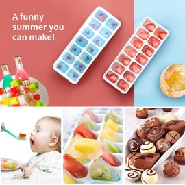 Ice Cube Trays 4 Pack, Airabc Silicone with Removable Lid, Easy-Release Flexible 14-cube Trays, LFGB Certified and BPA Free, Stackable Covers for Cocktail, Freezer