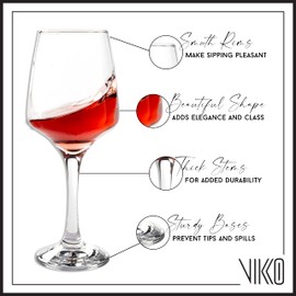 Vikko Wine Glasses, Set of 12 Red Wine Glasses, 12.75 Ounce Clear Wine Glass, Classic, Durable European Stemware