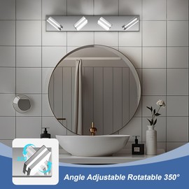 JZEKVN Modern LED Bathroom Lights Fixtures(4-Light),Stainless Steel Chrome Acrylic Wall Lighting,Vanity Lights for Bathroom Over Mirror(6000k 27in)