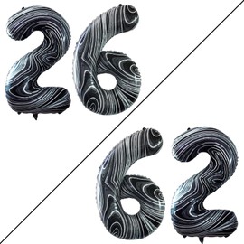 GOER Number 26 Balloons for 26th Birthday Party Decorations,42 Inch Jumbo Foil Helium 62 Balloons for 62nd Birthday Party Decoration (Marble Black)