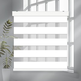 FOIRESOFT Noiseless+ Custom Cordless Blackout Zebra Blinds [delos, White, W 43 x H 64 inch] Room Darkening Window Shades Durable Wide & Thick Opaque and Sheer Layers, Gentle Moving Dual Layer