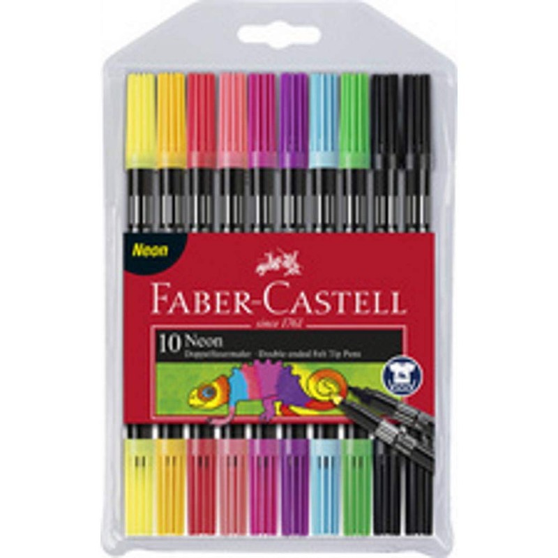 Faber-Castell 151109 - Doppelfasermaler 10er Etui, neon (2x 10er Etui
