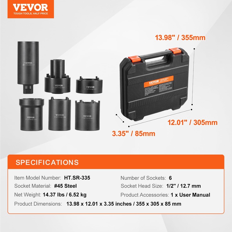 VEVOR Spindle Nut Socket Tool Kit - 1/2 inch Drive