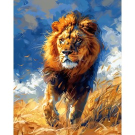 shinefly Paint by Numbers on Colorful Canvas Acrylic Kits for Kids, Adult, Beginner 16x20 inch Oil Painting Kits Gift, Lion