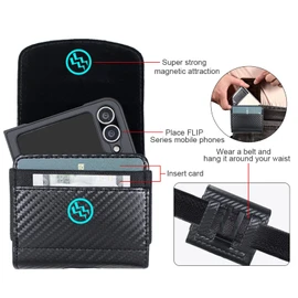 CusPra Holster Pouch for Motorola Razr Ultra/Razr 2025 / Razr+ 2025 with Belt Clip & Card Holder, Luxury Carbon Fiber Leather Holster with Belt Loop & Metal Clip & Magnetic Closuer (Black)