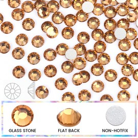 novani Novani Brown Rhinestones Flatback Rhinestones Glass Gems Stones Jewels Round Gemstones Non-Hotfix Crystal for Crafts,SS16,1440 Pieces,Topaz