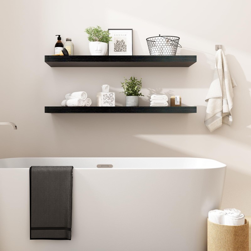 WELLAND 12" Deep Floating Shelves Espresso, Espresso Floating Shelves, 47.24"