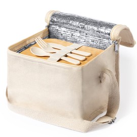 Cool Bag Cool Box Insulated Bag with Integrated Lunch Box with Cutlery Made of Natural Cotton and Isothermal Coating