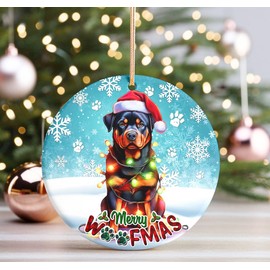 Sportyzen 2024 Christmas Ornament - Cute Christmas Santa Hat Rottweiler Dog Ceramic Ornament, Rottweiler Christmas Decoration, for Dog Lovers, Family, Friends