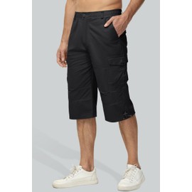 MAGCOMSEN Mens Capri Cargo Shorts Long Shorts for Men Below Knee Shorts Cargo Shorts Relaxed Fit Multi-Pocket Urban Long Capri Shorts 3/4 Pants Baggy Shorts Black
