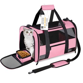 CUSSIOU Cat Carrier Pet Carrier Airline Approved for Small Dogs Medium Cats Puppies 15 Lbs Dog Carrier with Reflective Strip, Collapsible Soft Sided Cat Travel Carriers - Pink