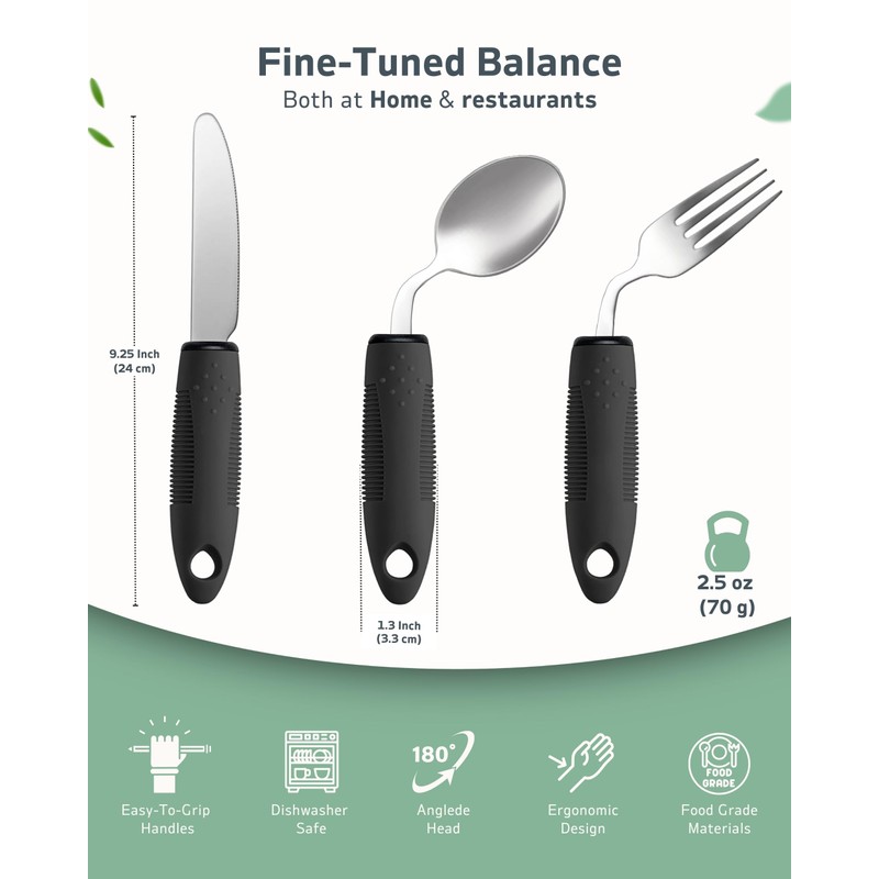 CuraVita Adaptive Utensils Set (3-Piece) – 42° Angled, 3 oz