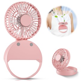 HandFun Portable Neck Fan, Handheld Mini Fan Small Personal Fan, 3 IN 1 Hand Fan USB Rechargeable Eyelash Fan with Lanyard, 180° Foldable, for Travel/Summer/Concerts, Gifts for Women (Pink)