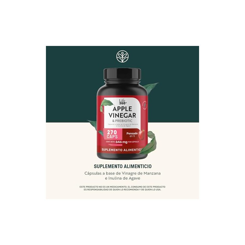 LIFE 360 Vinagre de Manzana Prebióticos 270 cápsulas 1938mg pporción