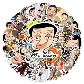 Mr. Bean Sticker 50Pcs Vinyl Cute Anime Stickers for Laptop Skateboard Water Bottle Luggage Computer Phone Guitar Bicycle Car,Waterproof Funny Cartoon Stickers for Teens Kids Adults