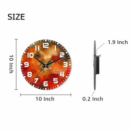 NOMEDOGYIM Abstract Wall Clock Orange Retro Doodle Battery Powered Wall Clock Silent Non Ticking 10 Inch for Living Room, Kitchen, Home,Bathroom, Bedroom