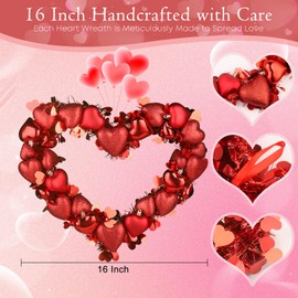 16" Valentines Day Wreath Heart Shaped Three-Dimensional Wreaths for Front Door for Decorative Valentine's Day Anniversary Celebrations & Weddings Indoor and Outdoor Valentines Day Decora