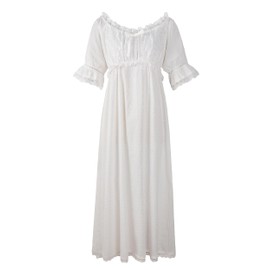 Reminisce Boutique Renaissance Dress Peasant Wench Medieval Chemise Ren Faire Dot Lace Underdress, White, Medium