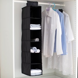 YINGGG 6-Shelf Heavy Duty Fabric Hanging Wardrobe Storage Organiser with 2 Widen Straps (Black, 20cm)