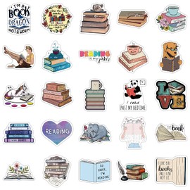 Reading Stickers for Laptop(50 Pcs),Gift for Kids Teens Adults Girl,Read Waterproof Stickers for Water Bottle,Vinyl Stickers for Scrapbook,Journal,Dairy,Skateboard