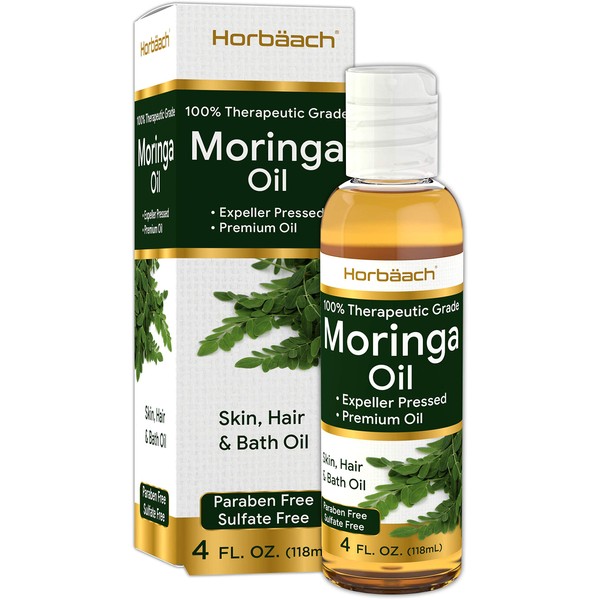 Premium Moringa Oil 4 oz | Paraben Free, Sulfate Free, Non-GMO | Max Hydration For Hair, Skin and Face | By Horbaach