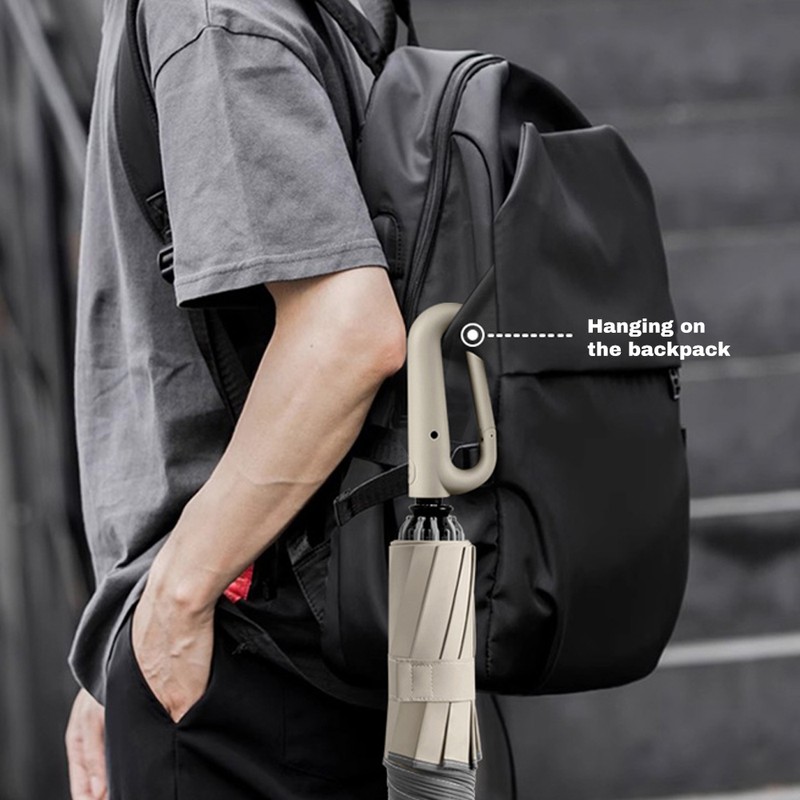Fully Automatic Umbrella with Carabiner Handle, 10 Ribs Reverse Folding