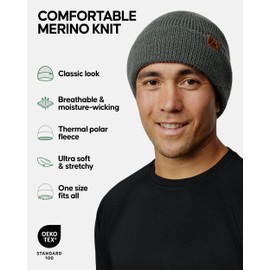 DANISH ENDURANCE Merino Wool Beanie, Fleece Lined Winter Hat for Men & Women, Black, One Size