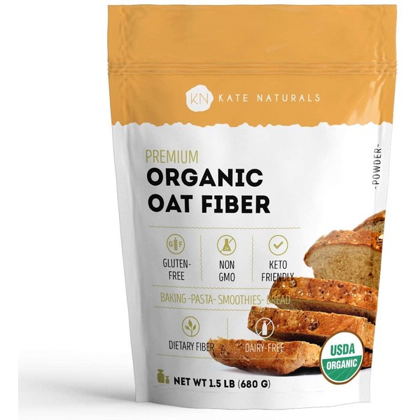 Organic Oat Fiber Powder - Kate Naturals. Gluten-Free, Non-GMO. Perfect for Keto Diet & High in Fiber. Resealable Bag. Product of USA (1.5 LB)