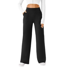 DLOODA Womens Wide Leg Yoga Pants Casual Work Dress Pants Lounge Sweatpants High Waist Comfy Loose Trousers with Pockets Black