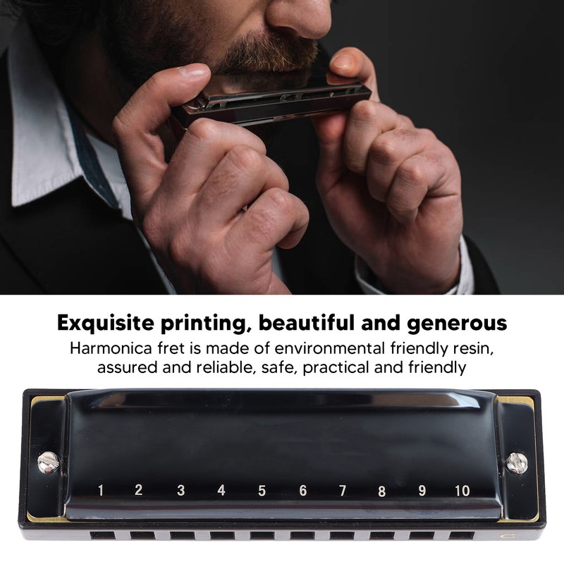 Black Harmonica C Key 10 Hole Blue Harp Stainless Steel