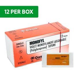 Oasis Monofyl (Poliglecaprone) Synthetic Absorbable Monofilament Suture, 3-0, (CT-1) 1/2 37mm Round Bodied Needle, 75cm, 12/Box, Veterinary Use