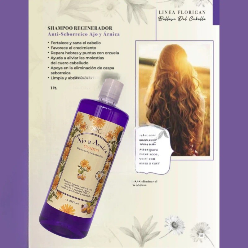 Shampoo Regenerador Antiseborreico Ajo Y Arnica Florigan® 1l
